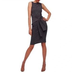 Norma Kamali Sleeveless Dress Black Gray Stripe Tie‎ Wrap Waist Medium